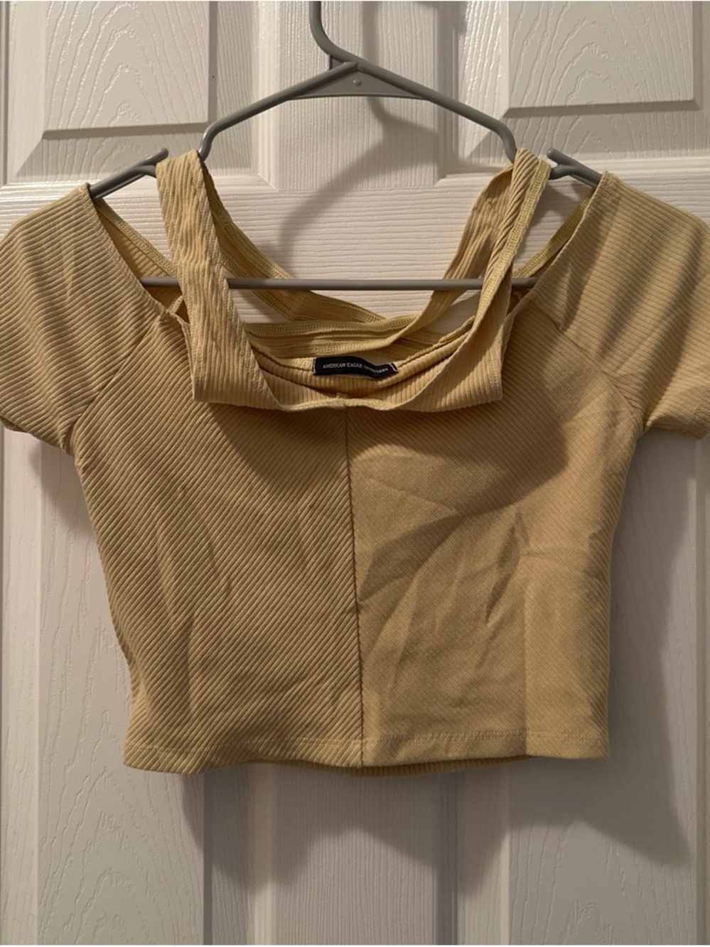 American Eagle Outfitters Pale Yellow Ribbed Cutout Crop Top